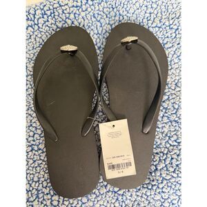 City Streets Black Flip Flop Sandals with Sparkle Accent